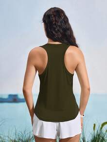 Exploreva Exploreva Women's Letter Print Minimalist Versatile Sports Tank Top, Suitable For Running & Yoga - Dark Green - View 2