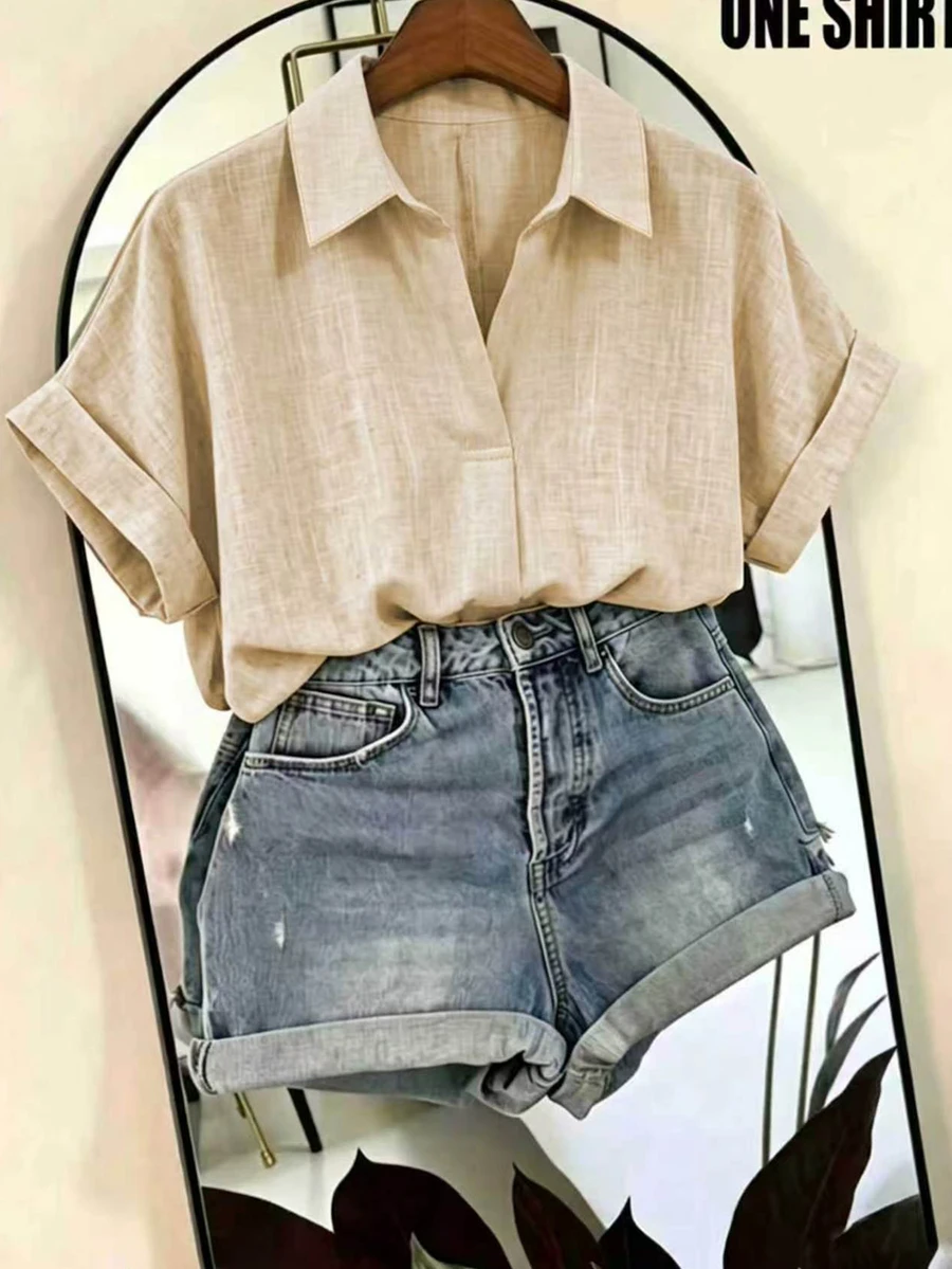 EMERY ROSE Plus Size Summer Casual Batwing Sleeve Shirt - Multicolor - View 1