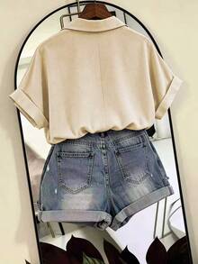 EMERY ROSE Plus Size Summer Casual Batwing Sleeve Shirt - Multicolor - View 2