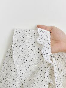 Elamini Women's Blouse With Crinkle Plaid Pattern, Black Polka Dots, Loose Fit Frill Sleeve Design - White - View 5