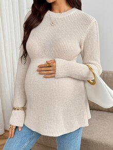 SHEIN Maternity Solid Color Casual Versatile Daily Wear Long Sleeve Sweater Winter - Apricot - View 10