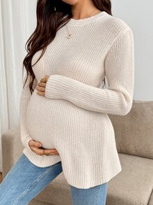 SHEIN Maternity Solid Color Casual Versatile Daily Wear Long Sleeve Sweater Winter - Apricot - View 6