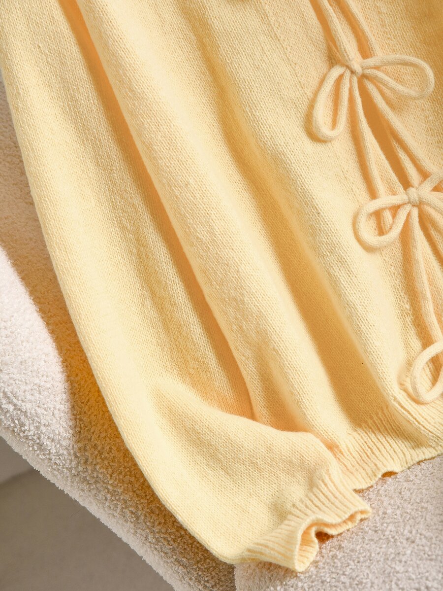 CosyJoli Plus Size Women's Sweet Fashion Tie-Front Long Sleeve Knit Cardigan Preppy Fancy Cute Kawaii Style Autumn Date Night Evening Office Butter Yellow