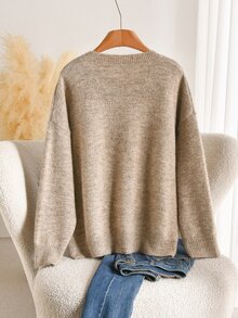 CosyJoli Plus Size Elegant 80s 90s Casual French Style Diamond Lattice Colorblock Sequin Knit Pullover Sweater Top For Women Business Dating Autumn Beige - Khaki - View 6