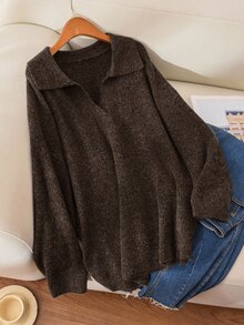 CosyJoli Plus Size Women Turtleneck Dropped Shoulder Long Sleeve Casual Loose Pullover Sweater, Autumn/Winter Brown - Mocha Brown - View 2