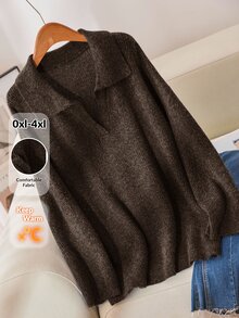 CosyJoli Plus Size Women Turtleneck Dropped Shoulder Long Sleeve Casual Loose Pullover Sweater, Autumn/Winter Brown - Mocha Brown - View 3