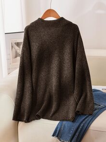 CosyJoli Plus Size Women Turtleneck Dropped Shoulder Long Sleeve Casual Loose Pullover Sweater, Autumn/Winter Brown - Mocha Brown - View 6