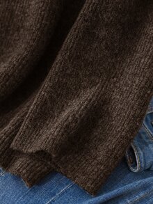 CosyJoli Plus Size Women Turtleneck Dropped Shoulder Long Sleeve Casual Loose Pullover Sweater, Autumn/Winter Brown - Mocha Brown - View 5