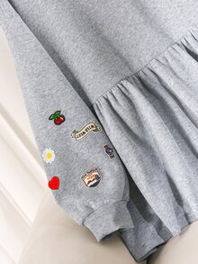 CosyJoli Plus Size Embroidered Fashion Ruffle Hem Crew Neck Sweatshirt Casual Cute Kawaii Back To School Sweatshirt For Women Autumn Daily Going Out Formal Party - Grey - View 2