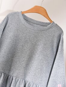 CosyJoli Plus Size Embroidered Fashion Ruffle Hem Crew Neck Sweatshirt Casual Cute Kawaii Back To School Sweatshirt For Women Autumn Daily Going Out Formal Party - Grey - View 8