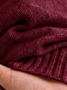 CosyJoli Plus Size Women Floral Textured Round Neck Long Sleeve Pullover Sweater Autumn Family Evening Burgundy Matching Elegant - Burgundy - View 9