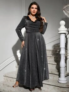 Reflora Plus Size Women's Lace Patchwork Elegant Waist-Cinching Party Dress Fall - Black - View 6