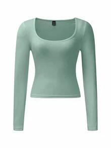 Islaluna Women Simple Solid Color Long Sleeve Casual Top Fall Cloth For Women - Green - View 6