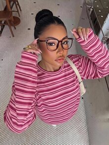 Muchica Women's Striped Colorblock Casual Everyday Long Sleeve Sweatshirt - White - View 5