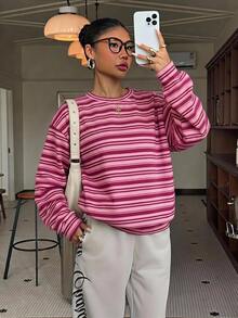 Muchica Women's Striped Colorblock Casual Everyday Long Sleeve Sweatshirt - White - View 4