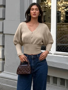 Firerie Women Sweaters.Autumn And Winter Office Brunch Khaki French Elegant French Cozy Sweater - Khaki - View 8