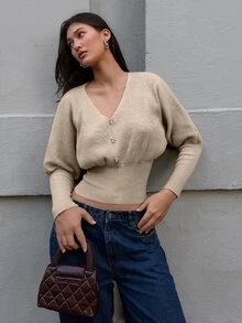 Firerie Women Sweaters.Autumn And Winter Office Brunch Khaki French Elegant French Cozy Sweater - Khaki - View 9