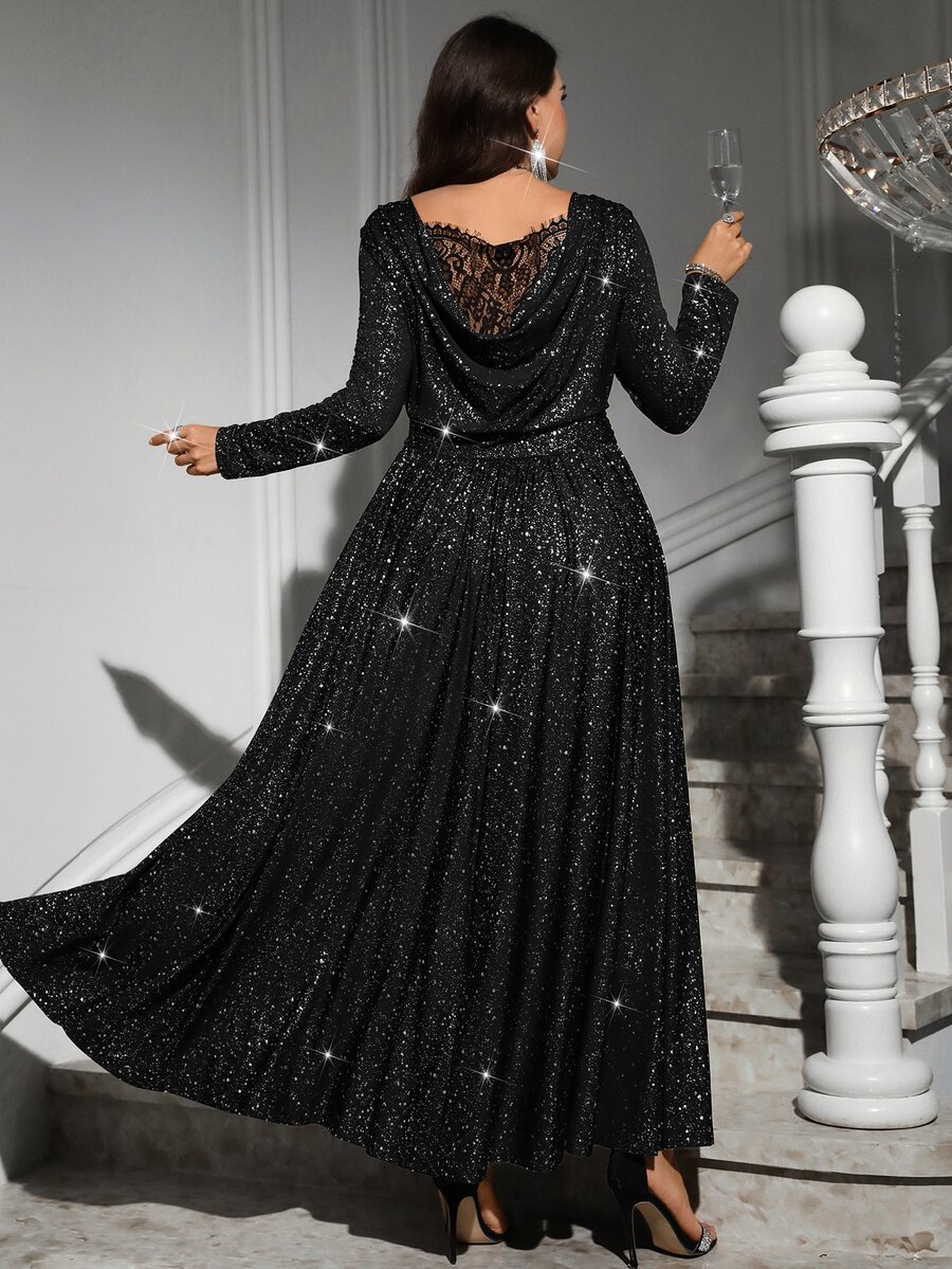 Reflora Plus Size Fashion Party Glitter Dress - Black - View 1