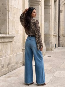 Firerie Vintage Leopard Print Deep V-Neck Halter Chiffon Blouse Loose Flared Sleeve Casual Top - Multicolor - View 10