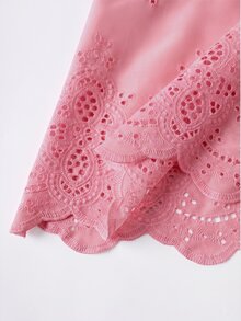 Travachic 女款鏤空刺繡肩結細肩帶洋裝，適合度假 - 粉色 - 查看 4