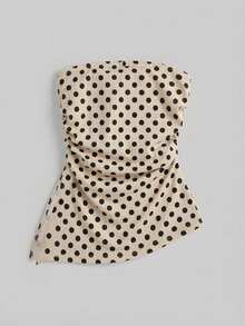 SHEIN EZwear 女款休閒極簡緊身抹胸上衣，不對稱下擺，波點圖案，夏季上衣 - 彩色 - 查看 4