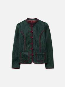 Nöista Dark Green Quilted Jacket, Burgundy Piping, Mao Collar, Button Up At Front .Autum, Fall, Winter, Layering, Back To School, Office. - Dark Green - View 6
