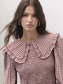 Nöista Shirt With A Ruffled Collar. Fitted. Cute Youthful.Slim Fit.Simple. Comfortable, Casual, Suitable For Fall/Winter,. - Dusty Pink - View 5