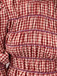 Nöista Plaid, Pleated Long-Sleeved Shirt ,Ruffle, Retro,Pastoral , Youthful,Comfortable Breathable, Essential Wardrobe Staple. Fall Winter, Elegant, - Red - View 8