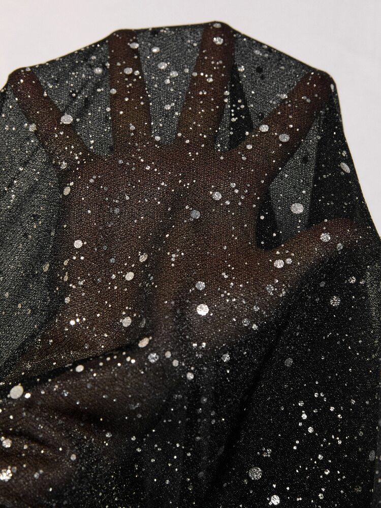 Allurite Plus Size Women V-Neck Long Sleeve Sheer Fashion Slit Glitter Elegant Dress Fall - Black - View 4