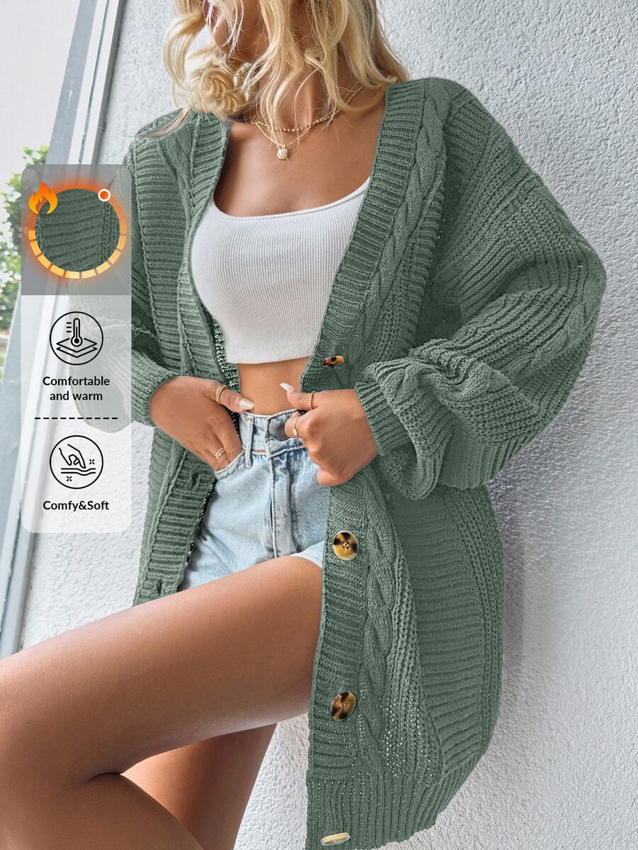 EURMUSE Women's Fashion Versatile Single-Breasted Long Sleeve Knit Cardigan, Preppy Style - Mint Green - View 1
