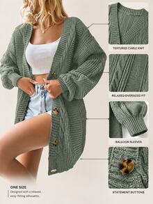 EURMUSE Women's Fashion Versatile Single-Breasted Long Sleeve Knit Cardigan, Preppy Style - Mint Green - View 2