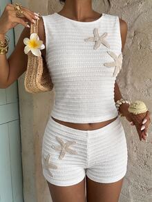 Aloruh New Summer Butter Yellow Beach Vacation Outfits Vacation Knit Top - White - View 5