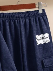 SHEIN 2件組兒童青少年男孩休閒柔軟雪花布料套頭寬鬆海軍藍運動衫與海軍藍運動長褲套裝，適合秋冬、學校、家庭聚會、開學季、運動、玩耍、生日派對、攝影、度假、節日 - 藏蓝色 - 查看 4