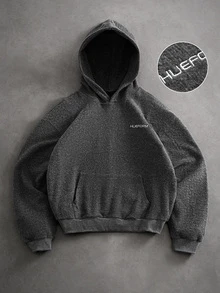 HUEFORM Men's Old Money Loose Fit Hoodie,The Slub-Textured Fabric Has A Feel Similar To A Knitted Sweater And Features An Embroidered Design Essentials Men - Dark Grey - View 4