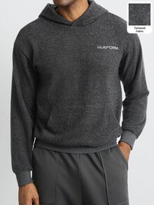 HUEFORM Men's Old Money Loose Fit Hoodie,The Slub-Textured Fabric Has A Feel Similar To A Knitted Sweater And Features An Embroidered Design Essentials Men - Dark Grey - View 5
