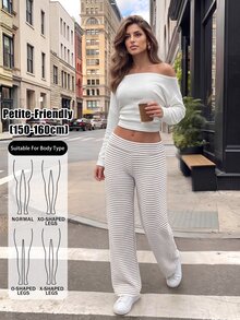 SHEIN PETITE 女款簡約拼色休閒長褲，適合日常穿著 - 彩色 - 查看 8