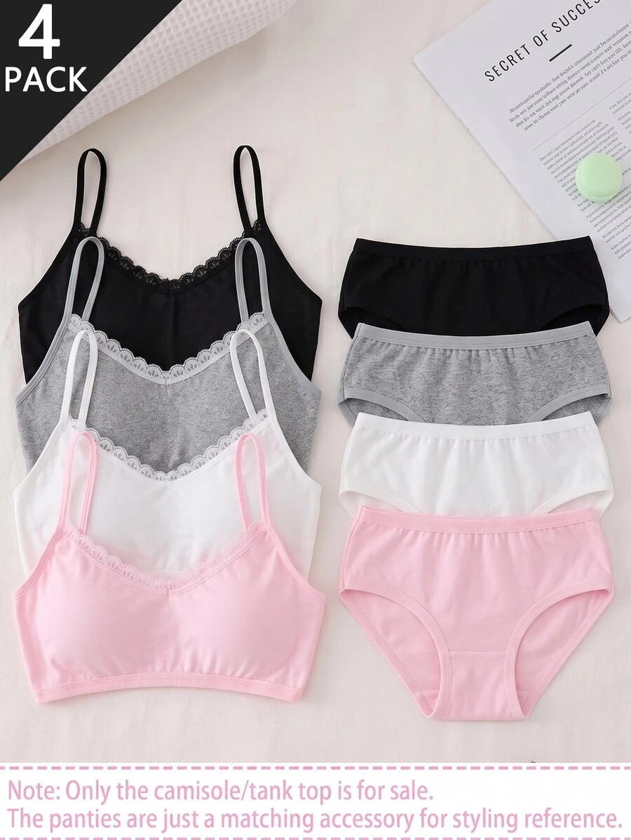 3件組青少年女孩無線訓練內衣,嬰兒粉色羅紋針織Bralette,蝴蝶結裝飾,適合夏季騎行,舒適圓領,黑白配色 - 彩色 - 查看 1