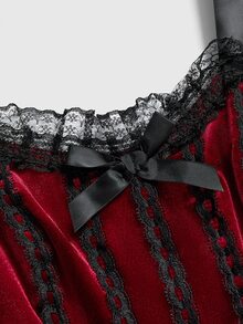ROMWE Summer Gothic Retro Palace Style Contrast Color Lace Trim Cross Pendant Plus Size Women Spaghetti Strap Dress - Black - View 5