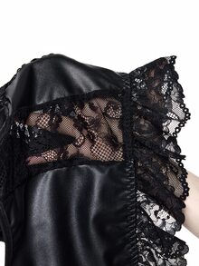 ROMWE Sexy PU Lace Splice Gothic Style Camisole - Black - View 8