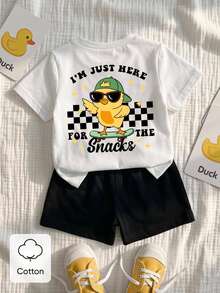 SHEIN Baby Boy Casual Minimalist Cartoon Pattern Short Sleeve & Shorts Set, Suitable For Summer - Multicolor - View 4