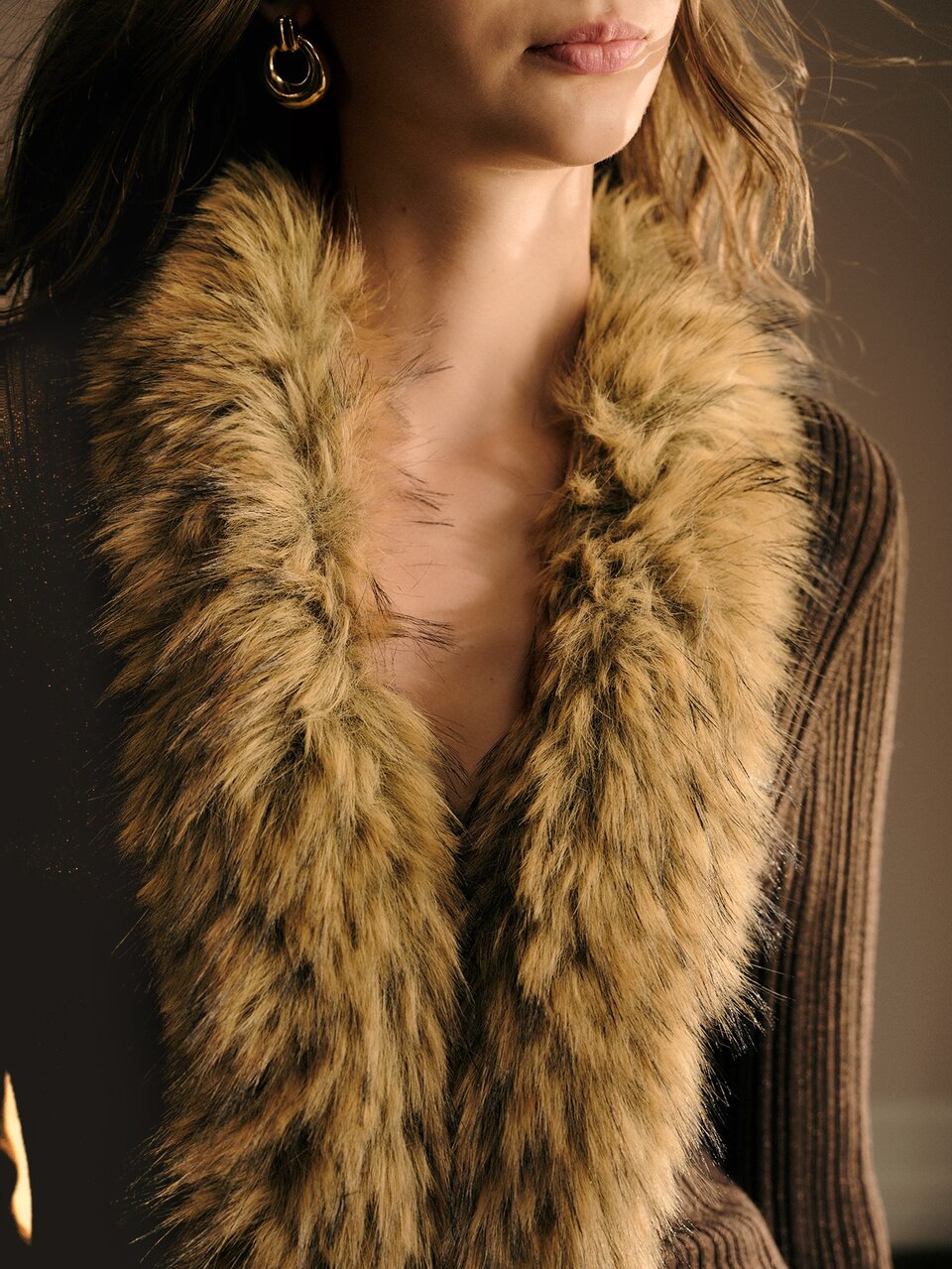 MOTF WOMEN'S AUTUMN/WINTER KNIT CARDIGAN WITH FURRY COLLAR