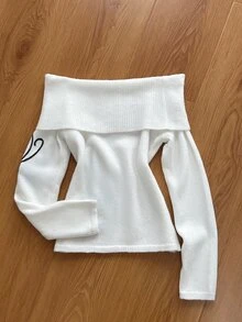 Elamini Off Shoulder Foldover Front Asymmetrical Hem Sweater Dress Without Belt - White - View 2