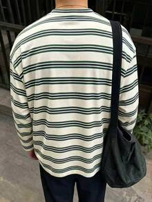 Resyla Men 男士休閒街頭風條紋長袖T恤，秋季度假風米白色 - 彩色 - 查看 2