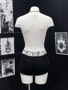 EgrlEra 女款性感透視短版白色上衣 - 白色 - 查看 2