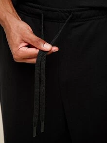 OTTIMOZO 男士直筒針織長褲，寬鬆休閒運動褲，適合春秋穿著 - 黑色 - 查看 4