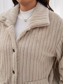 SHEIN Frenchy Plus Size Jackets Kantong Tombol Depan Plain Casual - Aprikot - View 4