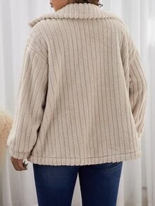 SHEIN Frenchy Plus Size Jackets Kantong Tombol Depan Plain Casual - Aprikot - View 2
