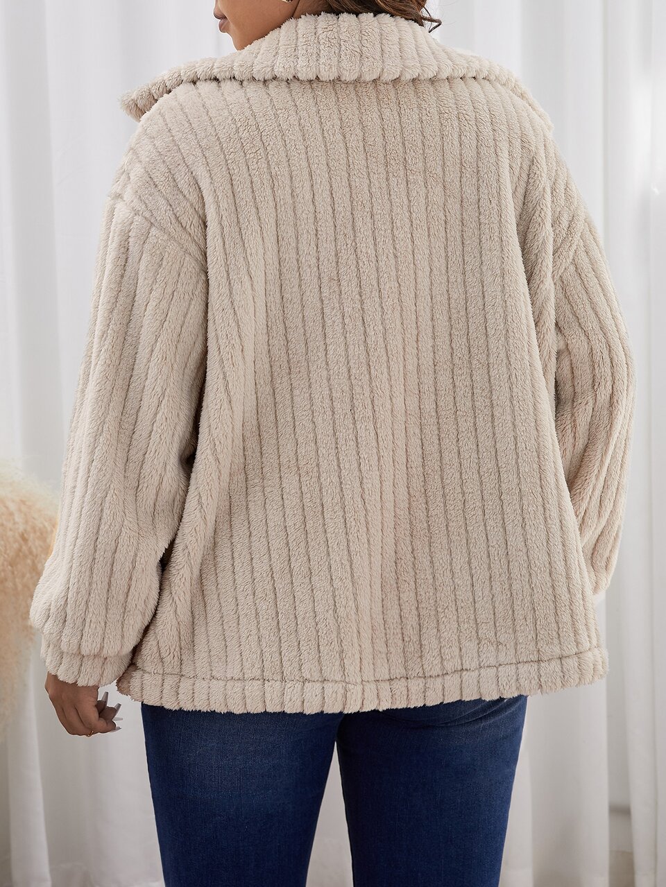 Plus Drop Shoulder Flap Detail Teddy Jacket Winter Fall Autumn Fall/Winter