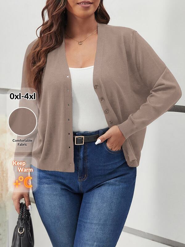 SHEIN Frenchy Cardigan de manga larga con botones de color liso casual talla grande Cardigan talla grande Cardigan talla grande para mujer Cardigan casual talla grande Cardigan de curvas en otoño/invierno