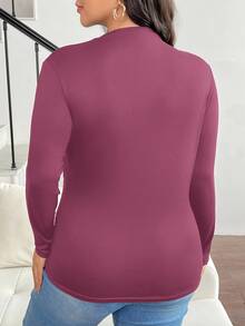 SHEIN Frenchy 大码立领褶饰修身 T 恤 - 中紫紅色 - 查看 6